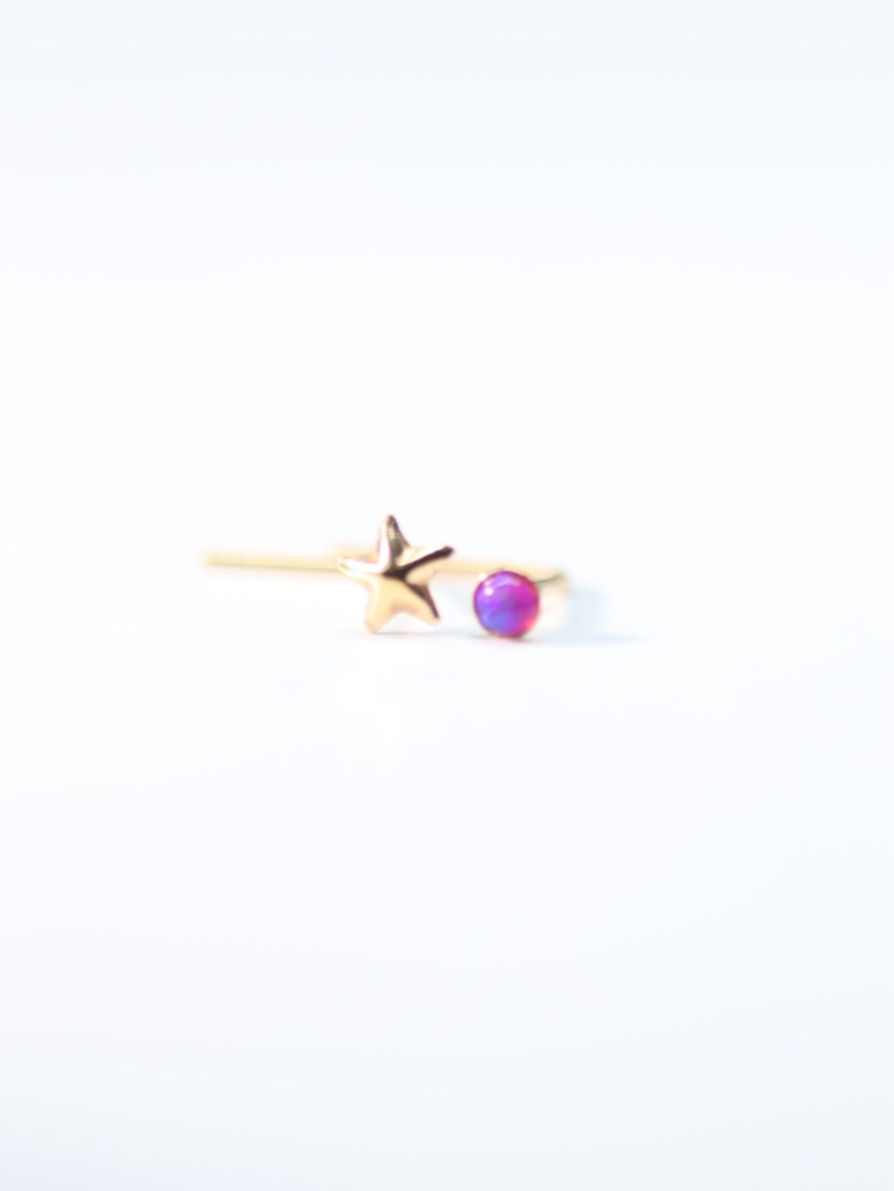 9kt Gold TWO nose piercing L shape Mini Star and Round amethyst 22 gauge New